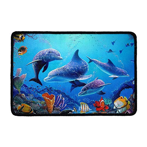 Binienty Welcome Door Mat Stylish Ocean Dolphins Tropical Fish Print Outdoor Indoor Bathroom Kitchen Decor Door Mats