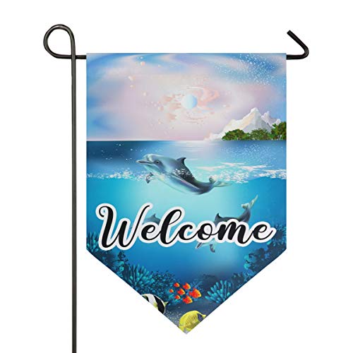 HousingMart 12x185 Inch Welcome Home Garden Flag Ocean Dolphin Tropical Fish Double Sided Garden Flag Yard Outdoor Decor Garden Flag Spring Summer