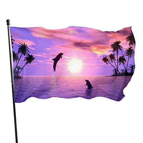 JSICKDMJ 3x5 Ft Polyester Banner Garden Yard House Flags for Outdoor Indoor DecorBeautiful Purple Dolphin Tropical Beach