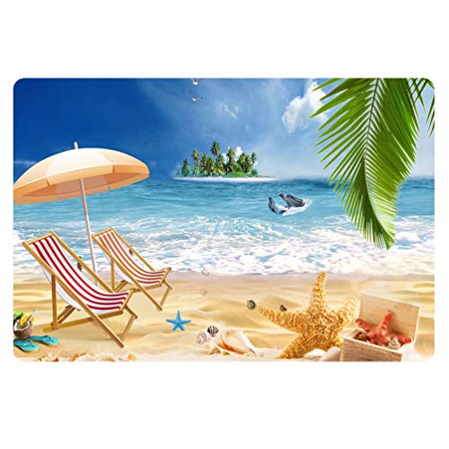 UNICEU NonSlip Island Vacation Dolphin Starfish Tropical Background Door Mat Outdoor Carpet Entrance Front DoorKitchenBedroom Floor Rug MatsMultipurpose Utility Mat