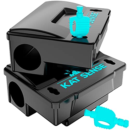 Kat Sense Rat Bait Station Traps Reusable Humane Rodent Box Against Mice Chipmunks N Squirrels That Work Smart Tamper Proof Cage House to Secure Bait Block and Pellets Mouse Bait Station Outdoor