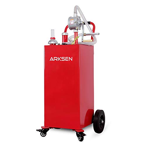 ARKSEN 30 Gallon Portable Gas Caddy Fuel Storage Tank Large Gasoline Diesel Can Hand Siphon Pump with Rolling FlatFree Solid Rubber Wheels for Boat ATV Car Motorcycle  Red