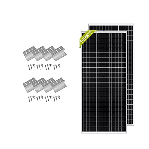 Newpowa 100 Watt Monocrystalline 100W 12V Solar Panel High Efficiency Mono Module RV Marine Boat Off Grid(2pcsZ Bracket)