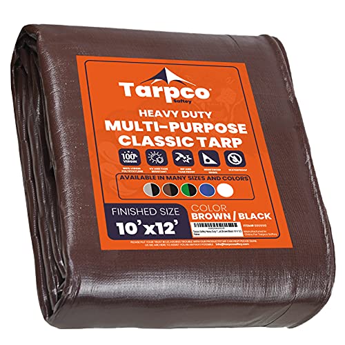 Tarpco Safety Heavy Duty 7 Mil Tarp Cover Waterproof UV Resistant Rip and Tear Proof Poly Tarpaulin with Reinforced Edges for Roof Camping Patio Pool Cover Boat (BrownBlack 10′ X 12′)