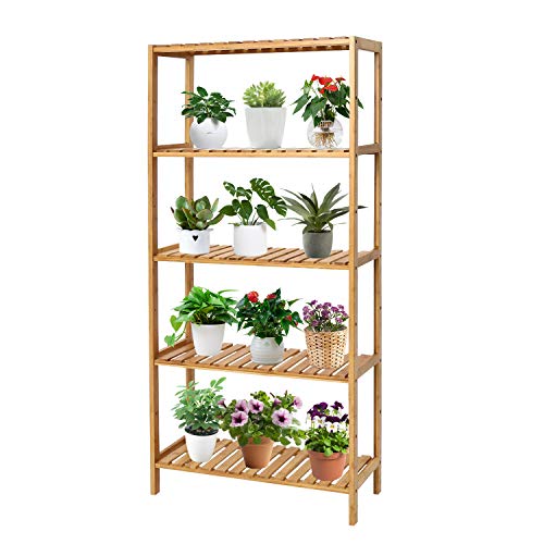 5 Tier Plant Stand Flower Stand Bamboo Utility Plant Stand Rack for Sunroom Living Room Corner Balcony and Bedroom