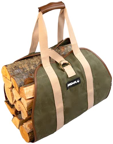 Firewood Carrier Heavy Duty Firewood Holder Utility Tote Log Holder Premium Waxed Canvas Firewood Tote Fireplace Accessories Wood Basket for Fire Logs Canvas Firewood Carrier Log