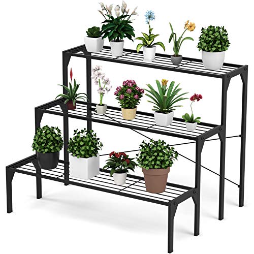 Giantex 3 Tiers Metal Plant Stand Ladder Flower Pots Holders 3 Tiers Step Plant Display Rack Heavy Duty Utility Storage Organizer Rack for Home Garden Patio Balcony Stair Style Plant Stand