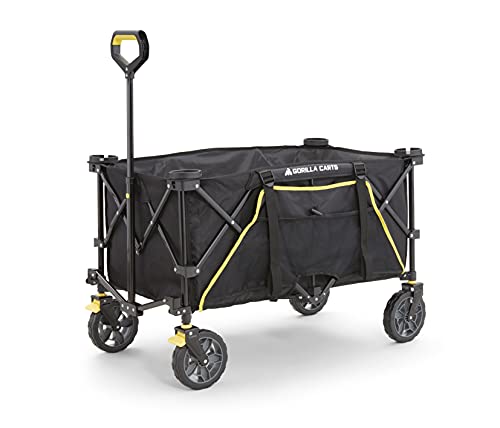 Gorilla Carts GCSW7P 7 Cu Ft Collapsible Folding Outdoor Utility Wagon with Oversized Bed Black