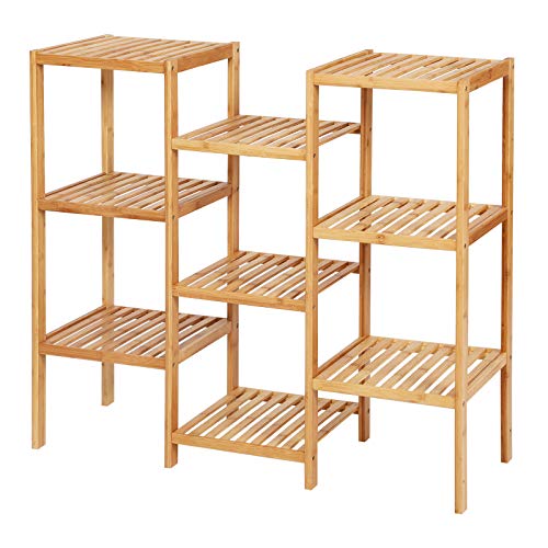 SONGMICS Bamboo Customizable Plant Stand Shelf Flower Pots Holder Display Rack Utility Shelf Bathroom Rack 9Tier Storage Rack Shelving Unit UBCB93Y