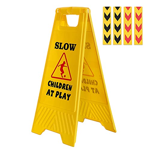 Children at Playing Caution Sign Thick and Heavier Children Safety Slow Road Yard Sign Double Sided Printed Sign with Reflective Tape (1)