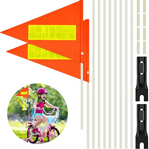 Tatuo 2 Sets 6 Feet Bicycle Safety Flag Pole Splicing Safety Flag with Bicycle Mounting Bracket Height Adjustable Waterproof Orange Safety Flag Glass Fiber Pole for Safety Outdoor Cycling Supplies