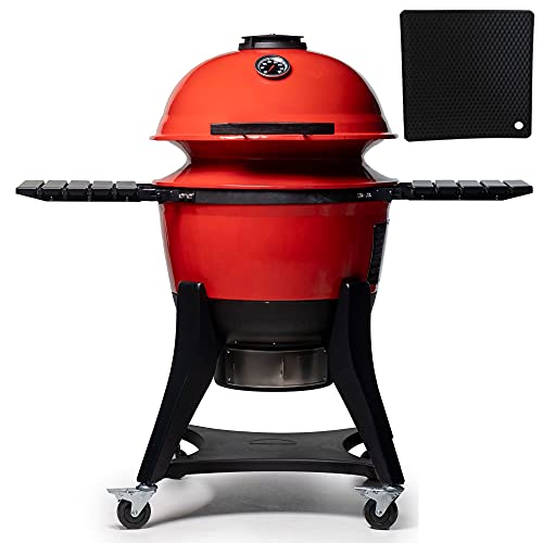 Kamado Joe Kettle Joe 22 inch Charcoal Kettle Grill and Smoker Blaze Red with Signature Series Heat Resistant Silicon Pot Holder Trivet Mat