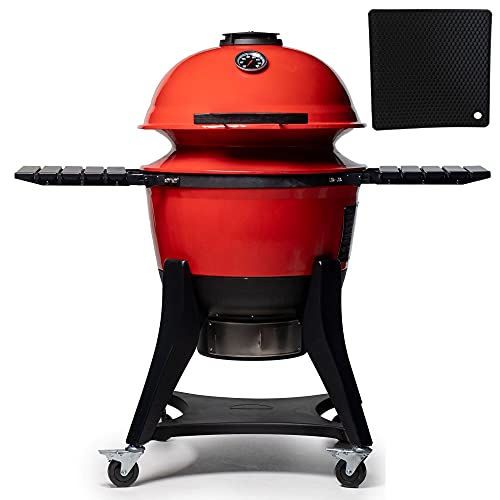 Kamado Joe Kettle Joe 22 inch Charcoal Kettle Grill and Smoker Blaze Red with Signature Series Heat Resistant Silicon Pot Holder Trivet Mat