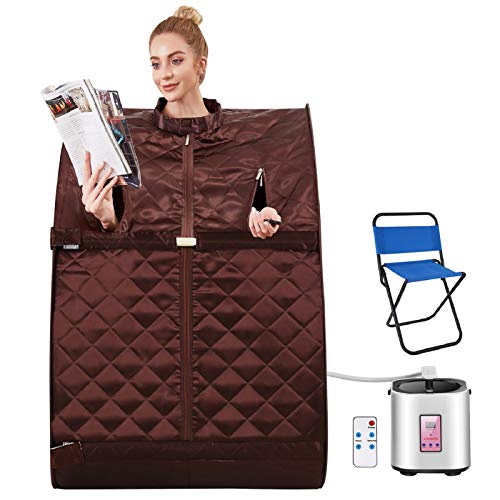 OppsDecor Portable Steam Sauna Spa Personal Indoor Sauna Tent Remote ControlChairTimer Included One Person Sauna for Therapeutic Relaxation Detox at Home (295 x 35 x 403inch Brown)