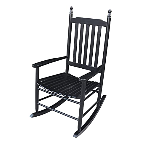 Wooden Rocking Chair OutdoorIndoor Adult Patio Rocking Chairs Furniture for Garden Vintage Black Porch Living Room Bedroom Leisure Rocker Chair Home Furniture Classic (Black)