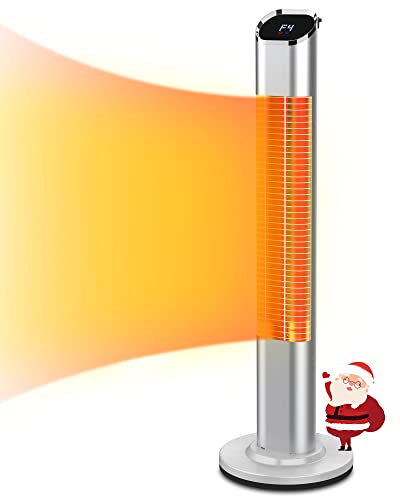 Electric Infrared Space Heater Quiet Patio Heater Garage Heater with Gold Tube Freestanding Portable Room Heater with 9 Level Temp Remote Control 24H Timer for Large Space Bedroom Office Heater