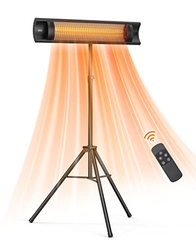 Outdoor Patio Heater Electric 1500W Infrared Patio Heater with Remote 3 Heat Levels 24H Timer AutoOff Outdoor Space Heater with TripodWallmounted Tipover Overheat Protection IPX5 Waterproof