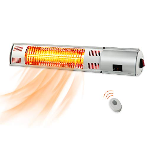 PAMAPIC Outdoor WallMounted Patio Heater Electric Patio Heater IndoorOutdoor Heater with Remote Control 1500W Outside Patio Wall Heater for Garage Backyard Restaurant Rose Golden Tube for Instant Warm