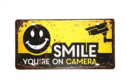 Smile Youre on Camera License Plate Metal Sign Shop Coffee Garage Outdoor Wall Plaques