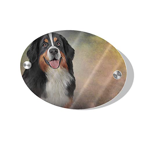 WJJSXKA 55x75 Inch MDF Outdoor Wall Plaques Roof Door Sign Funny Dog Breed Bernese Mountain Dog Portrait Oval Signs for Home Decor for Door Business Porch Home Indoor Decor