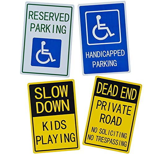 Yunuo 4 Pack Warning Sign Preservrd Parking Rustic Signs Metal Tin Poster Slow Down Outdoor Wall Plaque Decor B