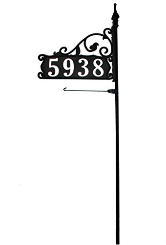 Large Reflective Address Yard Sign- Jumbo 6 Numbers - 80 Post For Large Yards and Snow Areas - Boardwalk Design