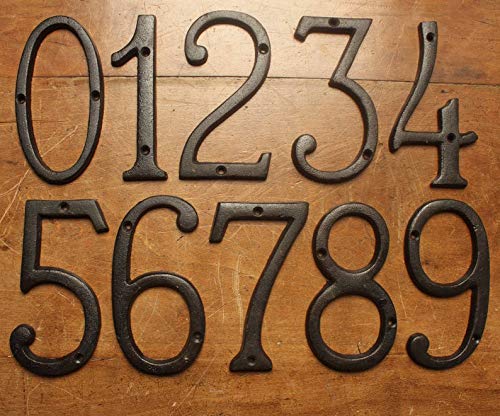 Antiquated Cast Brass House Numbers - Metal Home Address Numbers Antique Traditional Rustic Old Vintage Style Bronze English Style Signs