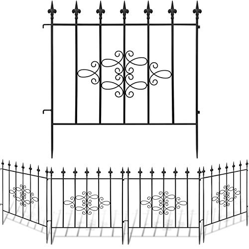 AMAGABELI GARDEN  HOME Decorative Garden Fence GFP008 27inx10ft Outdoor Coated Rustproof Metal Garden Fencing Panel Animal Barrier Iron Folding Edge Wire Border Fence Ornamental for Patio Landscape