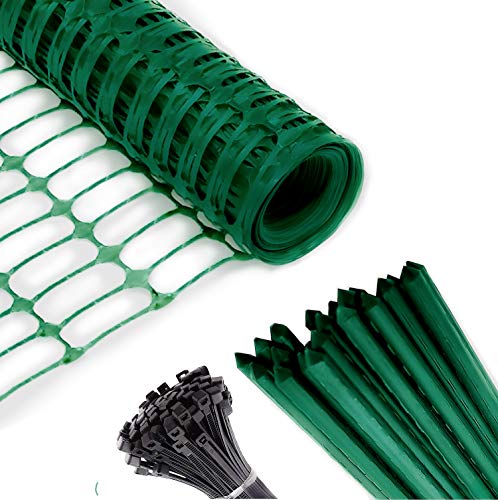 Safety Fence  25 Steel Plant Stakes Extra Strength Mesh Snow Fencing Temporary Green Plastic Garden Netting 4x100 Feet Fence  25 4 Foot Stakes Above Ground Barrier for Construction Dogs Plants