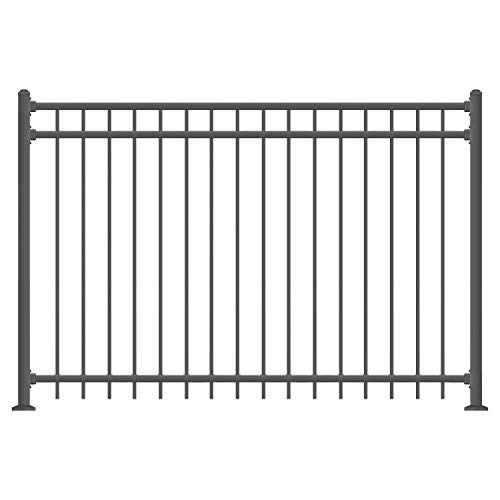 XCEL  Black Steel AntiRust Fence Panel  Flat End Picket  65ft W x 5ft H  Easy Installation Kit Outdoor Residential Fencing for Yard Garden Concrete 3Rail Metal Fence Include a Fence Post