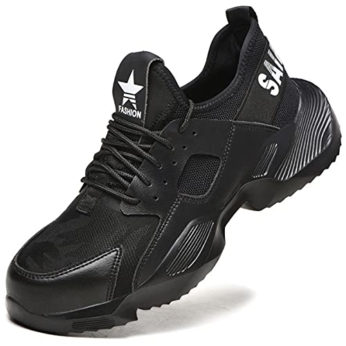 Anrgwen Steel Toe Shoes for Men Lightweight Safety Sneakers Slip Resistant Comfortable Breathable Work Shoe (Color  Black Size  85)