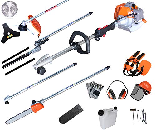 PROYAMA Powerful 427cc 5 in 1 Multi functional Trimming ToolsGas Hedge TrimmerString Trimmer Brush CutterPole Saw with Extension Pole