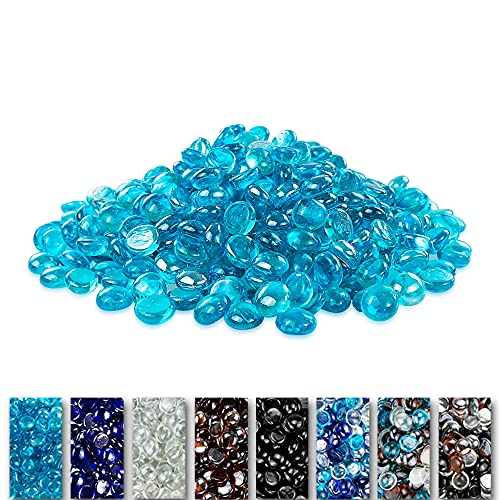 GRISUN Caribbean Blue Fire Glass Beads for Fire Pit 12 Inch Round Glass Rocks Teal for Natural or Propane Fireplace Fire Pit Round Glass Safe for Outdoors and Indoors Fire Pit Glass 10 Pounds