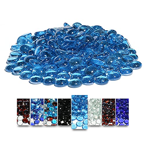 Hisencn Caribbean Blue Fire Glass Rocks for Fire Pit 12 Inch Fire Glass Beads for Propane Gas Fireplace or Natural Outdoor and Indoor Azure Blue Reflective Decorative Firepit Glass 10 Pounds