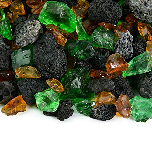 Kilauea Forest  Fire Glass and Lava Rock Blend for Indoor and Outdoor Fire Pits or Fireplaces  10 Pounds  38 Inch  34 Inch