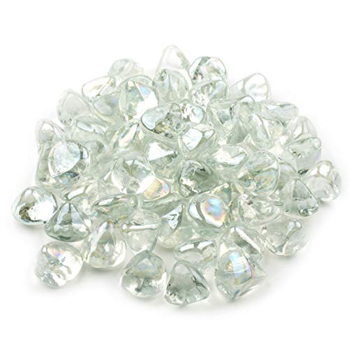 Li Decor 10 Pound Fire Glass Diamonds 1 Inch Fire Pit Glass Fire Glass Rocks for Gas Fireplace Crystal Luster Transparent