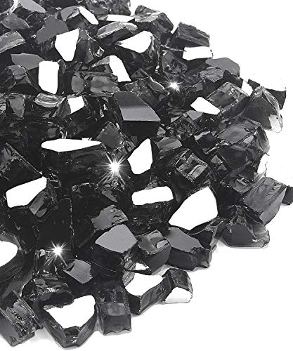 NUPICK 20 Pound Fire Glass 12 Inch Reflective Fire Glass Fit with Fire Pit Glass and Fireplace Glass Black