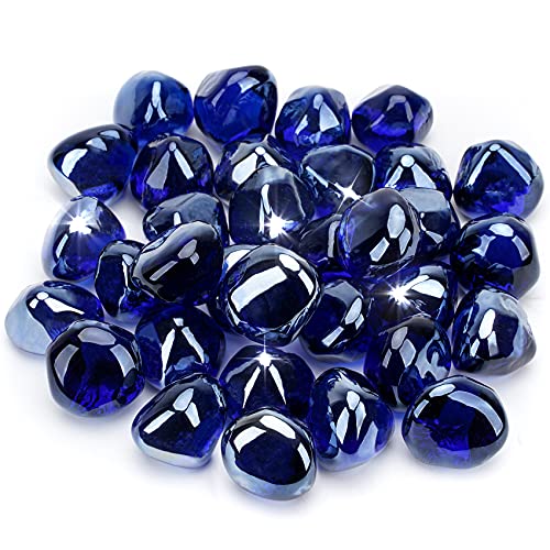 Stanbroil 10Pound Fire Glass Diamonds  12 inch Luster Fire Glass for Fireplace Fire Pit and Landscaping Royal Cobalt Blue Luster