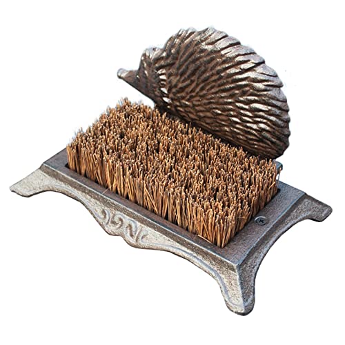 Cast Iron Shoe Brush Hard Bristles Antique Outdoor Boot Scraper Hedgehog Design Brown Coconut Fibre for Home Garden Patio