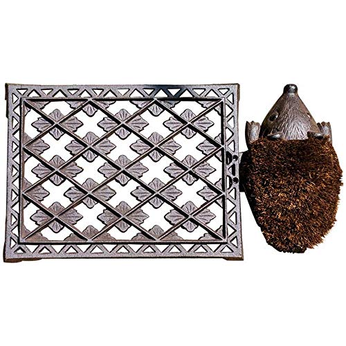 Perfect Cast Iron Hedgehog Doormat with Scroll Border Natural Fibers Outdoor Doormat Keeps Your Floors Clean Decorative Design Design Boot Brush