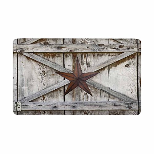 InterestPrint Western Texas Star on Rustic Old Barn Wood Doormat Indoor Outdoor Entrance Rug Floor Mats Shoe Scraper Door Mat NonSlip Home Decor Rubber Backing Large 30(L) x 18(W)