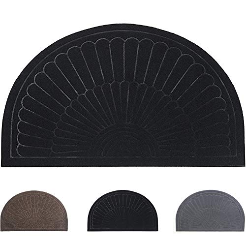 Rubber Doormat Indoor Outdoor Half Round Front Door Mat Low Profile Welcome Mat with Non Slip Backing Absorbent Shoe Scraper Floor Mat Entry Rug 18 X 30