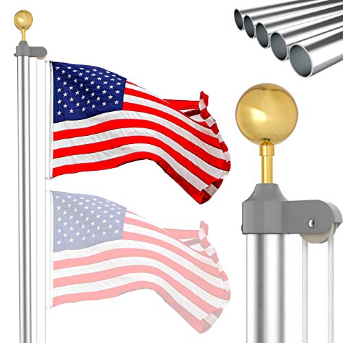 IIOPE Flag Pole for Outside in Ground  20 Ft 25 FT Silver Black Strong Flagpole Kit Adjustable with 3x5 American Flag Heavy Duty Aluminum Residential for Yard Commercial House