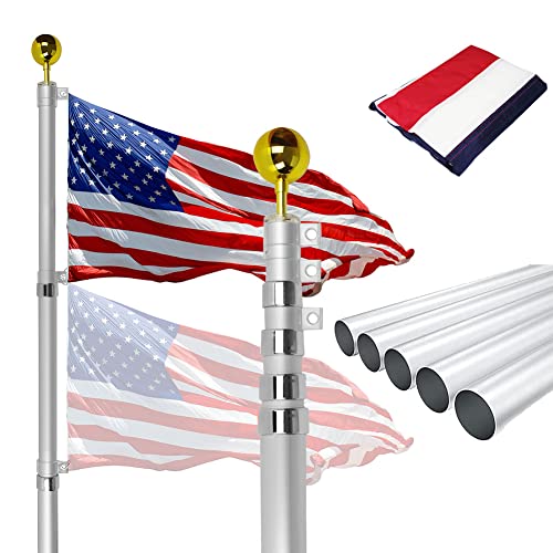 IN WHICH BAY 25FT Telescopic Flag Pole Kit Flagpole with Free 3x5 Polyester American Flag and Golden Ball Thick Heavy Duty Aluminum Flagpole for Commercial Residential Outdoor Use