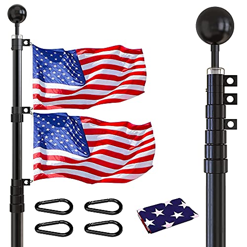 KLONWINIV 20FT Telescoping Black Flag Pole KitHeavy Duty Aluminum Outdoor Inground Flagpole with 3x5 American FlagFlag Poles for Outside Yard Residential or Commercial