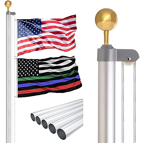 RUFLA 20FT Black Flag Pole Kit with 3x5 American Flag Heavy Duty Aluminum Outdoor In ground Telescoping Flagpole for Outside Yard Residential Commercial