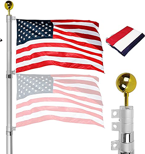 SCZS 25FT Heavy Duty Telescoping Flagpole KitOutdoor Aluminum Flagpole with 3x5 American Flag and Golden Ball for Commercial Residential Outdoor In Ground (25FT)