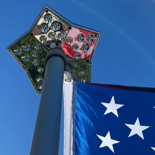 Solar Flag Pole Light Solar Star Patriotic Flag Light Design for Wide Flag Coverage Top mount Flagpole Solar Light with Double Battery and Larger Solar Panels for Dusk to Dawn Outdoor Lighting Power
