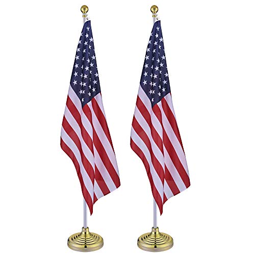 Yeshom 2 Pack 6FT Telescoping Indoor Flag Pole Kit Aluminum Sliver Pole Ball Topper with 3x5Ft US Flag  Base Stand Office School City Hall