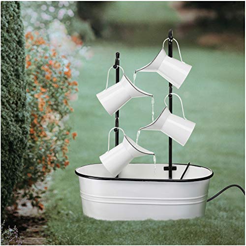 Glitzhome 3325 H White Enamel Metal Pitchers Fountain Waterfall Water Fountain for Outdoor Patio Garden Backyard Decking with Pump